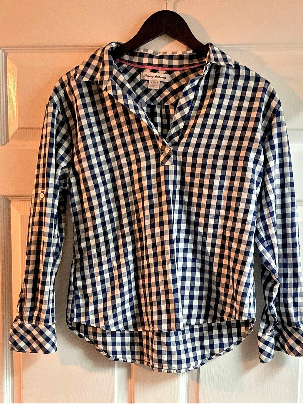 Tommy Bahama Checkered Cotton Button Down Navy & White Size XS